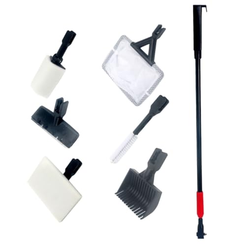 Kisangel 1set Aquarium Cleaning Tools Fish Tank Brush Kit Replaceable Fine Mesh Net Easy Storage Essential Scrubber for Freshwater Aquariums