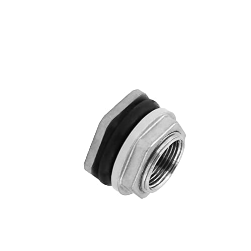 1/2" Bulkhead Water Tank Connector SUS304 Stainless Steel Thru-Bulk Fitting, Pipe Adapter for Rain Barrels, Aquariums, Tubs, Pools - size: 0.5 Inch
