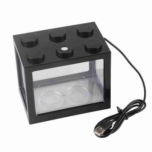 Mini USB LED Aquarium Fish Bowl Plastic Tank with White Light for Desk Tabletop Decor Energy-Saving Office Accent(Black) - color: Black