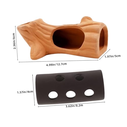 VOSAREA 2pcs Aquarium Breeding Cave and Shrimp Shelter Ceramic Fish Tank Decorative Shelter Red Clay Tree Stump Design, Small Betta Fish and Shrimp Hiding Hideout for Freshwater Aquatic