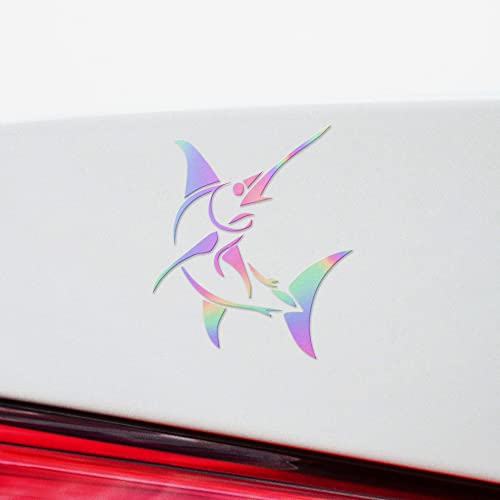 Decal Stickers of Stylized Marlin Fish (Hologram) (Set of 2) Premium Waterproof Vinyl Decal Stickers for Laptop Phone Accessory Helmet Car Window Mug Tuber Cup Door Wall - BICVER1512501HOW19Y24 - color: Hologram, size: 3.8'' x 4.4''