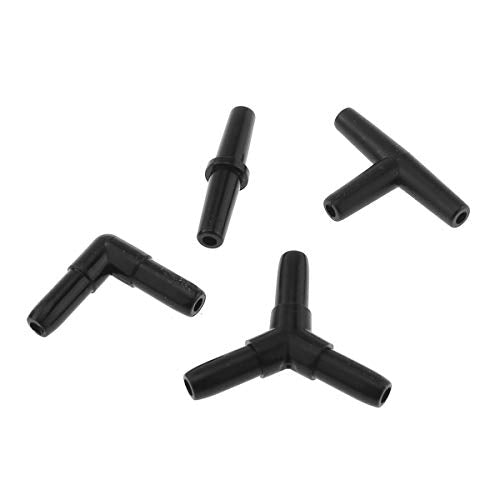 DGZZI Aquarium Air Valve Connector 48PCS 4Type Black Plastic Air Valve Connectors Splitters for Fish Tank 3/16 Air Line Air Pump