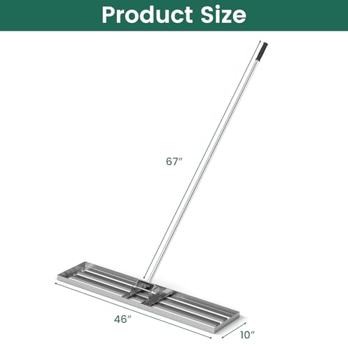 Goplus Lawn Leveling Rake, 46" x 10" Heavy Duty Level Lawn Tool w/ Ergonomic Handle for Soil, Effort-Saving Landscape Rake for Garden, Backyard, Golf Course, Farm, Pasture, Silver - style: 46" x 10", Silver