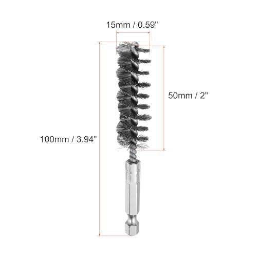 HARFINGTON 10Pcs Stainless Steel Bore Brush 15mm Dia 4" Long Cleaning Twisted Wire Brush with Handle 1/4" Hex Shank for Tubes, Ports, Bearings - size: 15mm