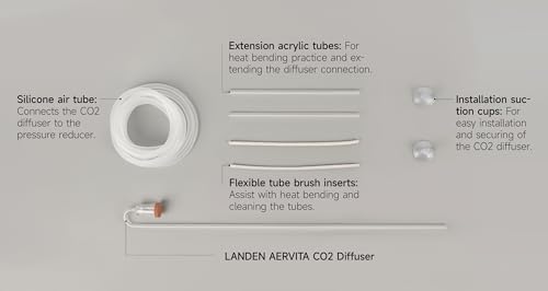 LANDEN AERVITA CO2 Diffuser Kits, Nano-Sized Ceramic diffusing disc Professional Aquarium CO2 High-Efficiency M Size with Suction Cups and Silicone air Hose for Aquarium Tank 30-50gal (110-190L) - size: M-17mm