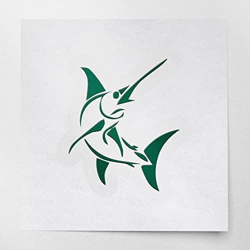 2 Pcs - Decal Stickers of Stylized Marlin Fish (Green) Premium Waterproof Vinyl Decal Stickers for Laptop Phone Accessory Helmet Car Window Mug Tuber Cup Door Wall Decoration ANDSKUS512501GR070722 - color: Green, size: 3.8'' x 4.4''