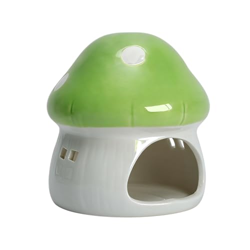 AnRui Ceramic Mushroom Aquarium Decor Cute Mini House Betta Fish Tank Accessories Decoration Hideaway Hideout Cave Ornament for Small Fish, Shrimp, Goldfish and Reptiles (Green, Large) - color: Green, size: Large
