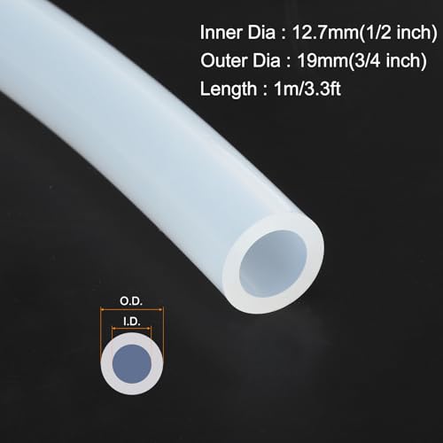 MECCANIXITY 3.3ft Clear Silicone Rubber Tubing 1/2" ID 3/4" OD Plastic Tube Flexible Air Hose for Brewing, Wine Making, Pump Siphon, 12.7mm x 19mm, with 2pcs Clamps - color: Clear, size: 1/2" x 3/4"