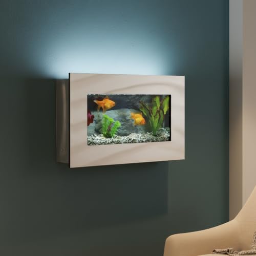 Aussie Aquariums 3.0 Wall Mounted Fish Tank Kit with LED Lighting, Built-in Filter System, Modern Space-Saving Design, Complete Accessories Set (View, Silver) - color: Silver, size: View