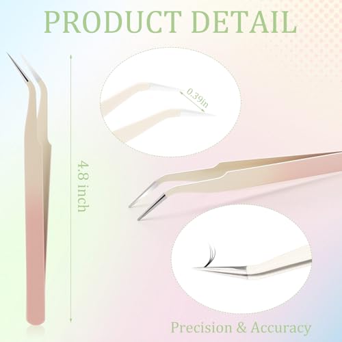 Honoson 9 Pieces Curved Pointed Craft Tweezers Stainless Steel Precision Tweezer with Protective Cover for Rhinestones Dried Flowers Craft Stickers Eyelash Extension Jewelry Making (Gradient Pink) - color: Gradient Pink