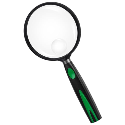 Feosky Handheld Reading Magnifier, 10X Magnifier, 75mm Shatterproof Lens, Non-Slip Handle for Adults Close Work, Seniors Reading and Nature Exploration, Hobby Observation(Green/Black) - color: Green, size: 75mm