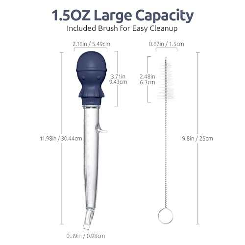 U-Taste 1.5oz Angled Turkey Baster - 228.2ºF Heat Resistant Food Grade Tritan and Silicone Large Octopus Bulb Baster Set with Cleaning Brush for Cooking Basting Meat Poultry Chicken (Midnight Blue) - color: Midnight Blue