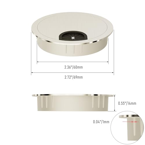 Desk Grommet 2-3/8 Inch 60mm, Zinc Alloy Computer Desk Wire Hole Cover, Office Desktop Cord Cable Hole Metal Ring, Brushed Silver - size: 2-3/8" Brushed Silver