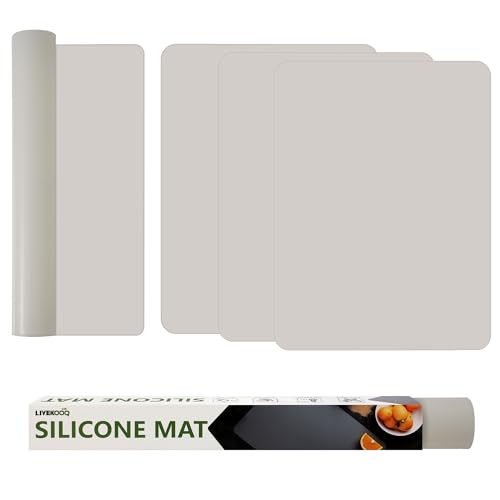 Silicone Mat for Kitchen Counter, Silicone Mat Trimable to Size (Light Grey, 15.7×11.8inch-4pcs), BPA-Free Silicone Placemat, Heat-Resistant NonSlip Table Mat for Air Fryer, Countertop Protector Mat - color: Light Grey, size: (M2 - 15.7''x 11.8‘’x 0.04'')