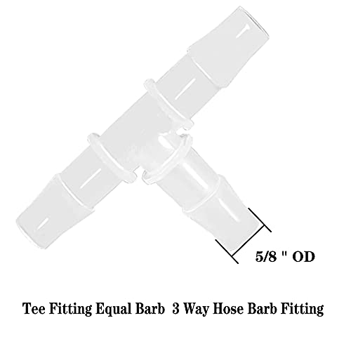 5/8" Tee Fitting Equal Barb 3 Way Hose Barb Adapter for Fuel Gas Liquid Air (Pack of 5) - size: 5/8 Inch