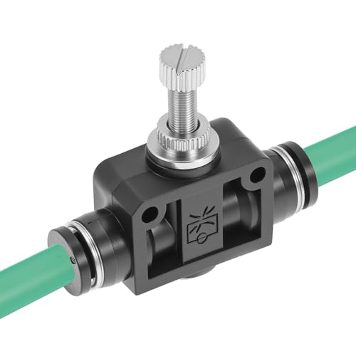 QWORK 1/4 Copper Air Flow Control Valve with Push-to-Connect Fitting, 1/4" Tube OD, Union Pneumatic Speed Control Flow Controller, 5 Pack