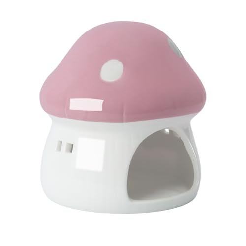 AnRui Ceramic Mushroom Aquarium Decor Cute Mini House Betta Fish Tank Accessories Decoration Hideaway Hideout Cave Ornament for Small Fish, Shrimp, Goldfish and Reptiles (Pink, Large) - color: Pink, size: Large