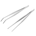 Miupoo Long Handle Stainless Steel Paint Straight and Curved Tweezers Nippers,Extra Long Precision Craft Tweezers Set with Serrated Tips,Silver,2 pieces,9.8Inches