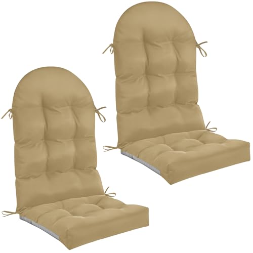 Geelin 2 Pcs Outdoor Patio Chair Cushion Thick High Back Adirondack Chair Cushion Tufted Weather & Fade Resistant Anti-Slip Outside Rocking Chairs Pads with Ties, 44 x 19 x 4 Inch (Brown) - color: Brown