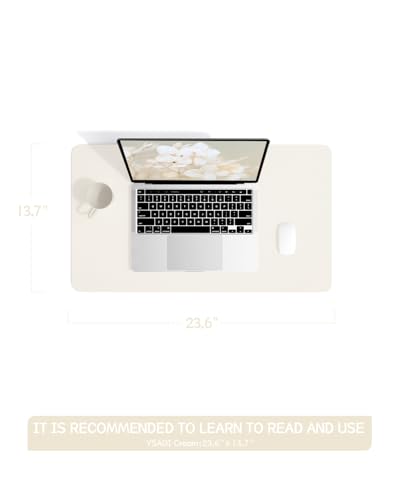 YSAGi Non-Slip Leather Desk Pad, Desk Matt for Desktop, Waterproof Laptop Computer Keyboard Mat, Table Protector Blotter Mat, Large Mouse Pad for Office/Work/Home/Decor(Cream, 23.6" x 13.7") - color: Cream, size: 23.6" x 13.7"