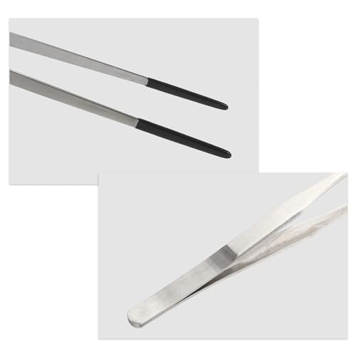 Reptile Stainless Steel Lizard Aquarium Straight Feeding Tweezers with Rubber Tip, Terrarium Feeding Tongs, 14.96" L, Black Silver Tone - color: Black, size: 14.96"