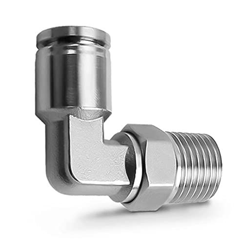 2Pcs 304 Stainless Steel Male Elbow 1/4" Tube OD x 1/4" NPT Thread Push to Connect Air Fittings,90 Degree Push Lock Pneumatic Connector for Air Compressor Air Horn