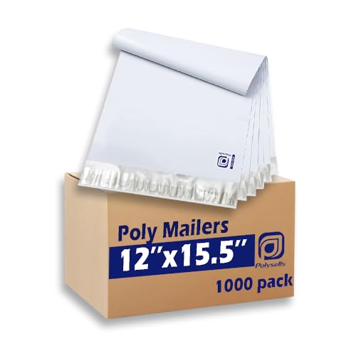 POLYSELLS 1000 pcs 12x15.5 Inches White x Silver Poly Mailers Shipping Envelopes, Strong Adhesive Sealing, Waterproof, and Tear-resistant Postal Mailing Bags for Clothing, Books, and Accessories - size: 12"x15.5" 1000 PCS