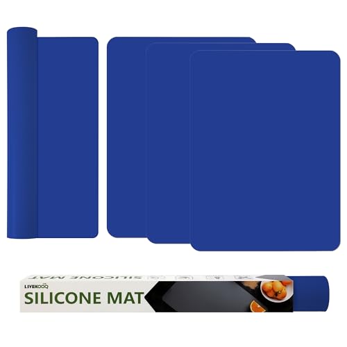 Silicone Mat for Kitchen Counter, Silicone Mat Trimable to Size (Classic blue, 15.7×11.8inch-4pcs), BPA-Free Silicone Placemat, Heat-Resistant NonSlip Table Mat for Air Fryer, Countertop Protector Mat - color: Classic blue, size: (M2 - 15.7''x 11.8‘’x 0.0