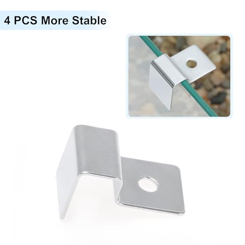 4 Pcs Aquarium Lid Clips, 8mm Aquarium Cover Support Clamps, Aquarium Cover Holder Lid, Stainless Steel Aquarium Tank Cover Clamps Set, Silver Tone