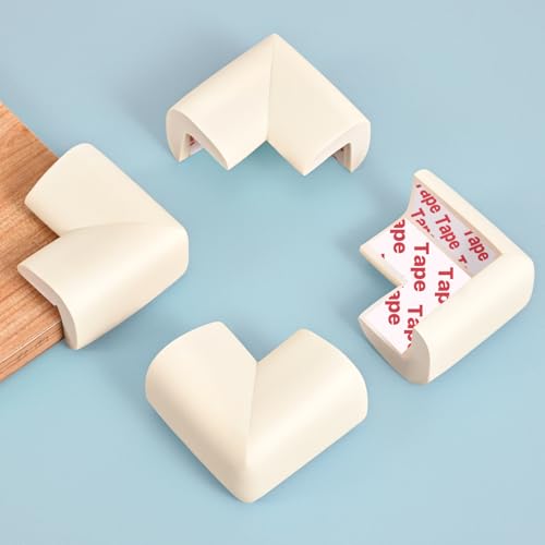 12 Pack Corner Protector Baby Proofing Edge and Corner Guards, Soft Safety Pre-Taped Rubber Foam Furniture Bumpers for Fireplace, Table, Stair, Cabinet (Off White) - color: Off White