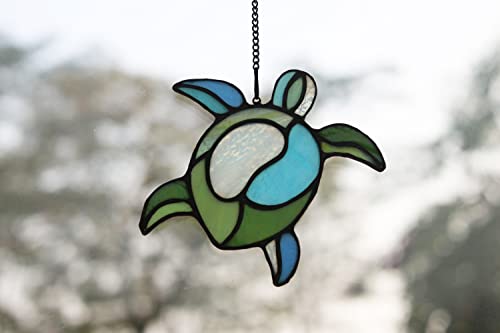 Sea Turtle Stained Glass Window Hangings Suncatcher Ornament,Sea Turtle Decor for Bathroom Office,Navy Beach Theme Decoration Gift for Parents Grandma Aunt Housewarming Gifts - color: E