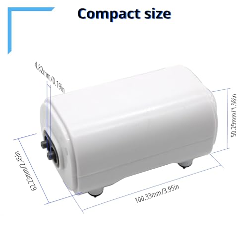 Mini Air Pump for Aquarium - Ultra Quiet 3W 108GPH Dual-Outlet Bubbler with Air Stones, Tubing, Check Valves & Suction Cups - Ideal for Fish Tanks up to 50 Gallons and Bait Tanks