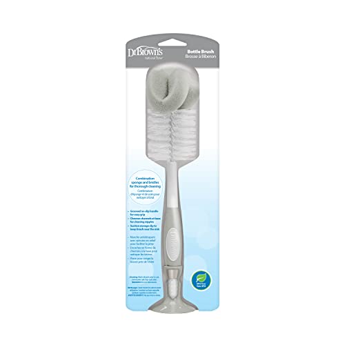 Dr. Brown's Reusable Sponge Baby Bottle Cleaning Brush with Suction Cup Stand, Scrubber and Nipple Cleaner, BPA-Free, Gray, 1-Pack - color: Gray Bottle Brush, size: 1-Pack
