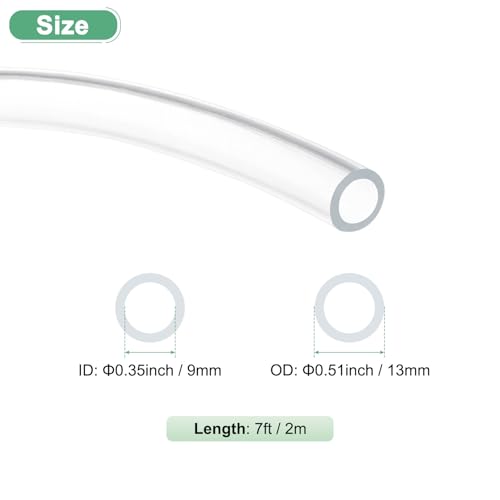 M METERXITY Clear Plastic Tubing, 0.35Inch(9mm) ID 0.51Inch(13.0mm) OD, 7ft(2m) Length PVC Tube Low Pressure Flexible Vinyl Tubing for Garden/Water Hose Airline Tube Aquarium - size: 0.35"×0.51"×7ft