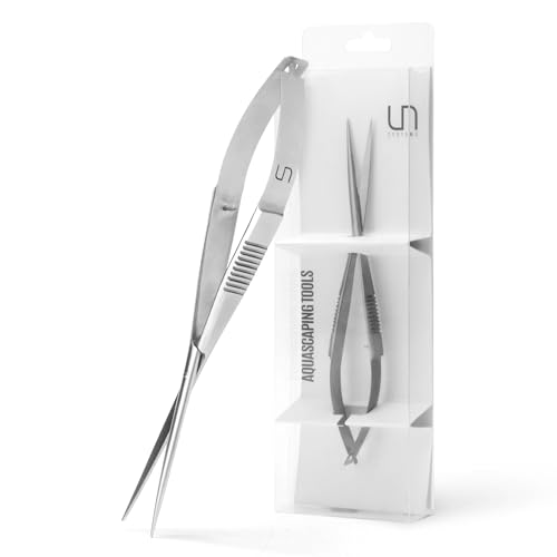 UNS Aquascaping Tools - Stainless Steel Rust Resistant Freshwater Planted Tank Saltwater Reef Aquarium Maintenance Accessory - Trimming Stem & Carpets, Coral Cutting - Straight Spring Scissors, Silver - color: Silver
