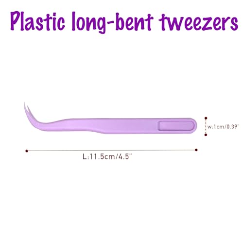 12 Pack Plastic Tweezers For Crafts Kids Long Bent 4.5 Inch Tweezers For Crafting DIY Bead Jewelry Making, Baking Decoration, Feeding reptiles, Disposable Stickers Tweezers Bulk - color: Purple