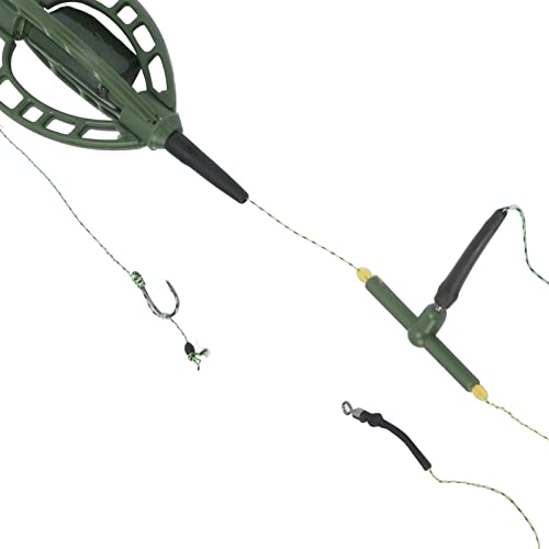 Carp Fishing Bait Cage Feeder with Wire Hook Rigs, Sturdy European Style Long Line Nesting Trap Device Inline Method Inserted Weight Quick Sinking Durable Angler Lure Equipment Tackle 2PCS - size: 35g