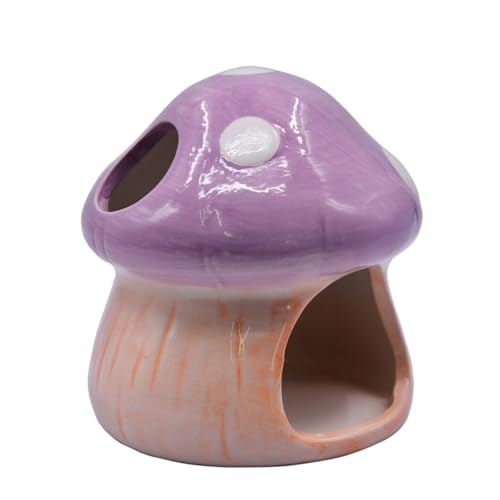 Aquarium Mushroom House Decorations, Ceramic Fish Tank Hideout Landscaping, Small Fish Hideaway Spawning Cave Decor for Shrimp Goldfish (Purple) - color: Purple