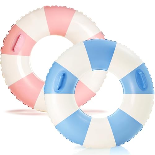 2 PCS Inflatable Pool Floats for Swimming Pool Party Lake Beach Adults - Floaties Pool Tubes Swim Rings Tubes Floaties for Beach Pool Party Decorations - color: Blue and Pink, size: 33"