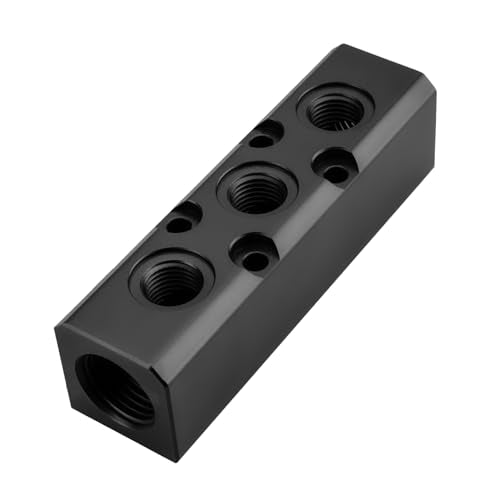 Air Manifold, 3 Way 5 Port Air Compressor Manifold, Air Hose Inline Manifold Block Splitter, Pneumatic Manifold Air Distribution Block, NPT 1/2 Inch Supply Port, NPT 1/4 Inch Output Port(BLACK) - size: 1PCS 3 Way 5 Port（Black）