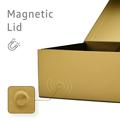 LIFELUM Empty Gift Boxes 1 Pack 13.85 x 8.35 x 4.45 inch Rectangle Collapsible Box with Magnetic Lid and Ribbon,Card,Shredded Paper Filler - color: Cyan Gold, size: 1 count (Pack of 1)