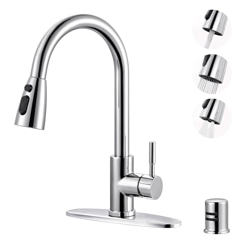 Kitchen Faucet with Air Gap: WOWOW Stainless Steel Kitchen Sink Faucet and Dishwasher Air Gap Kits for Kitchen Sink 2 or 4 Hole, Polished Chrome Kitchen Faucet Combo with Sprayer - color: Chrome, style: Kitchen Faucet with Air Gap Kit