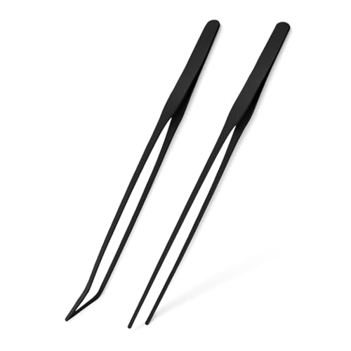 Mandala Crafts 15 Inches Black Stainless Steel Straight and Curved Aquarium Tweezers for Aquatic Plants – Long Aquascape Forceps for Fish Tanks, Hospital Tanks, Goldfish Bowls, and Terrariums - color: Black Curved Straight Tweezers, size: 15 Inches