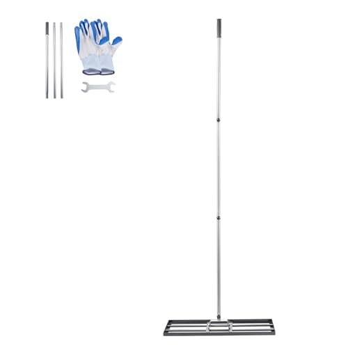 VEVOR Lawn Leveling Rake, Lawn Leveler with 83.9 in Handle, 30x10 in Ground Plate, Rust-Resistant Carbon Steel Soil Leveler, 3 Heights Adjustable, Effort Saving Lawn Leveling Tool for Yard Golf Court - size: 30"x10", style: Classic: Carbon Steel