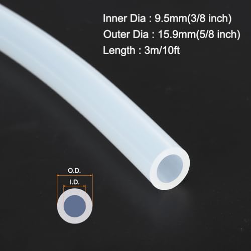 MECCANIXITY 10ft Clear Silicone Rubber Tubing 3/8" ID 5/8" OD Plastic Tube Flexible Air Hose for Brewing, Wine Making, Pump Siphon, 9.5mm x 15.9mm, with 2pcs Clamps - color: Clear, size: 3/8" x 5/8"