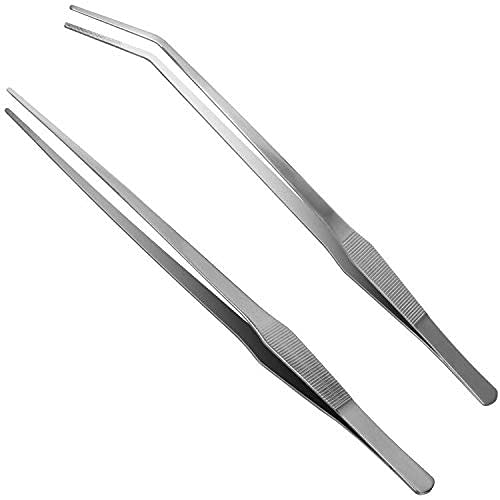 Aquarium Tweezers Extra Long 15 inches, Luxiv Stainless Steel Straight and Curved Tweezers 38cm Extra Long Tweezers for Fish Tank Plant Aquascape Tools, Feeding Tongs - color: Silver