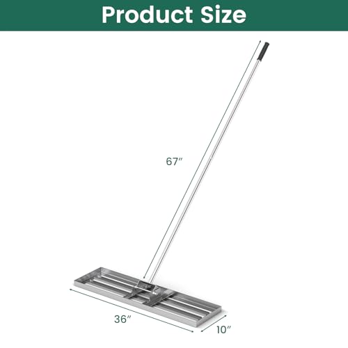 Goplus Lawn Leveling Rake, 36" x 10" Heavy Duty Level Lawn Tool w/ Ergonomic Handle for Soil, Effort-Saving Landscape Rake for Garden, Backyard, Golf Course, Farm, Pasture, Silver - style: 36" x 10", Silver