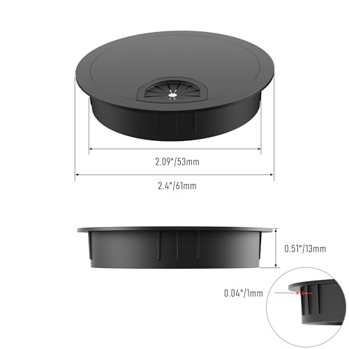 10 Pack Desk Grommet 2-1/8 Inch 53mm, ABS Plastic Computer Desk Wire Hole Cover, Office Desktop Cord Cable Hole Ring, Black