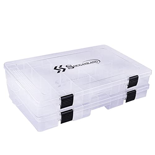 Sougayilang Fishing Tackle Boxes - 3600 3700 Plastic Storage Organizer Box with Removable Dividers - Fishing Tackle Storage - 4 Packs Transparent Tackle Trays - color: Two 3700 (Tray Size: 14"x8.7"x1.8")