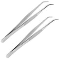 2PCS 8 Inch Stainless Steel Tweezers with Curved Serrated Tip Heavy Duty Tweezer Tongs for Cooking Crafting Repairing - size: 8 Inch